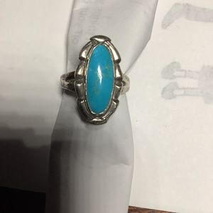 Sterling silver and turquoise ring. Approximate size 7-8